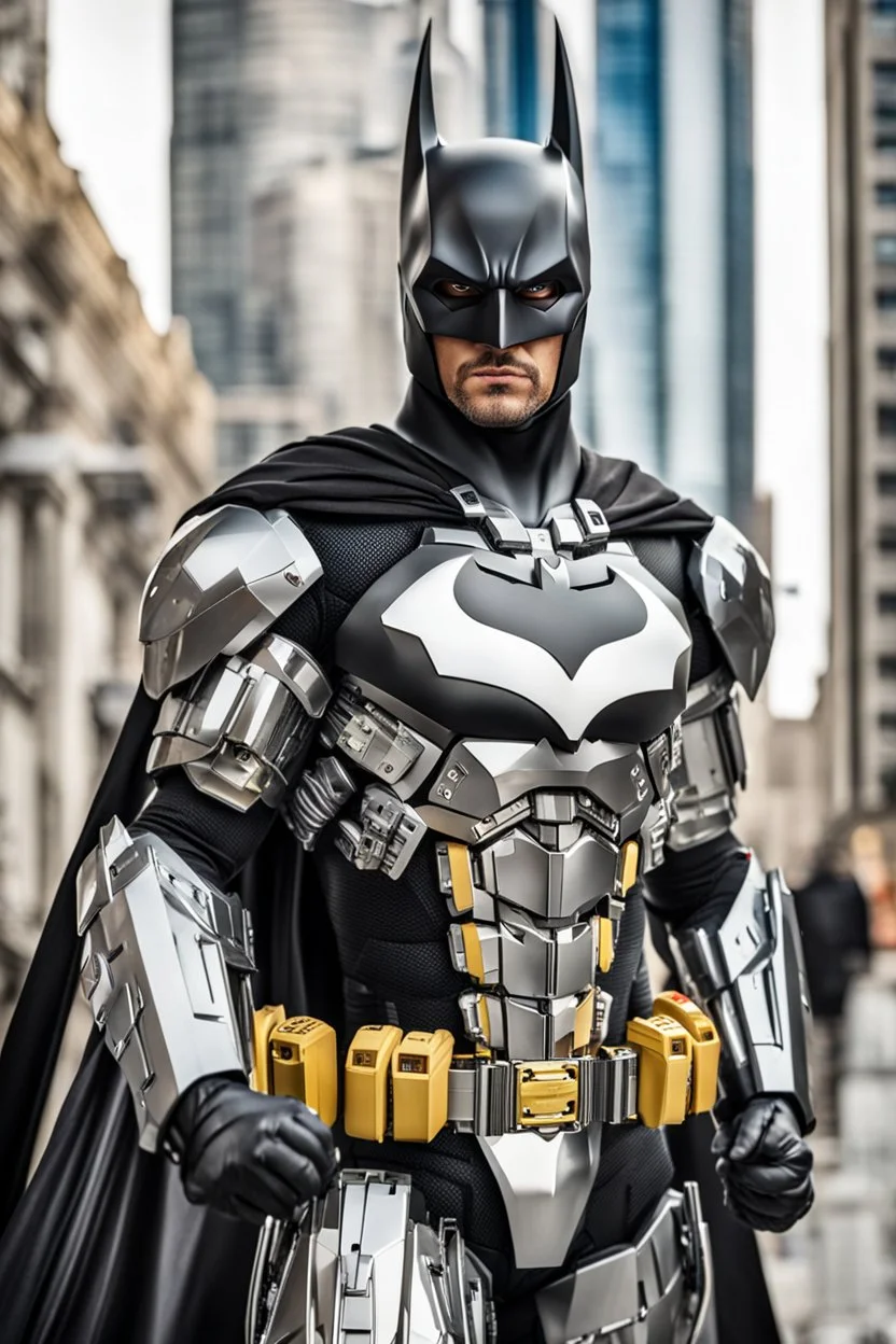 Excited Photography A picture cyber mechines Batman,with surface coated chrome polished details, city background