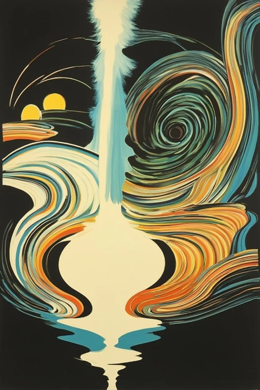 the spirit who engenders the opposites (light/darkness; earth/water), as well as the possibilities that emerge from the space between them; a surreal mashup of the styles of Gerd Arntz and Tomma Abts