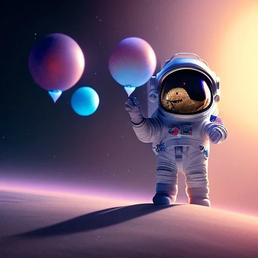 pixar style cute astronaut rabbit floating in space, full body, puffer jacket, dramatic lighting, hyper realistic, unreal engine 5, 16k, background:space