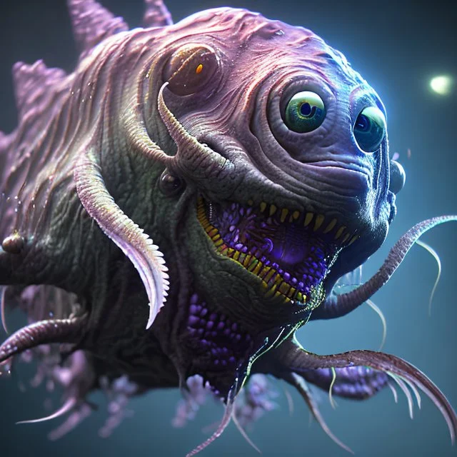 fluid ink angler fish creature, unreal engine 5, 8k resolution, photorealistic, ultra detailed