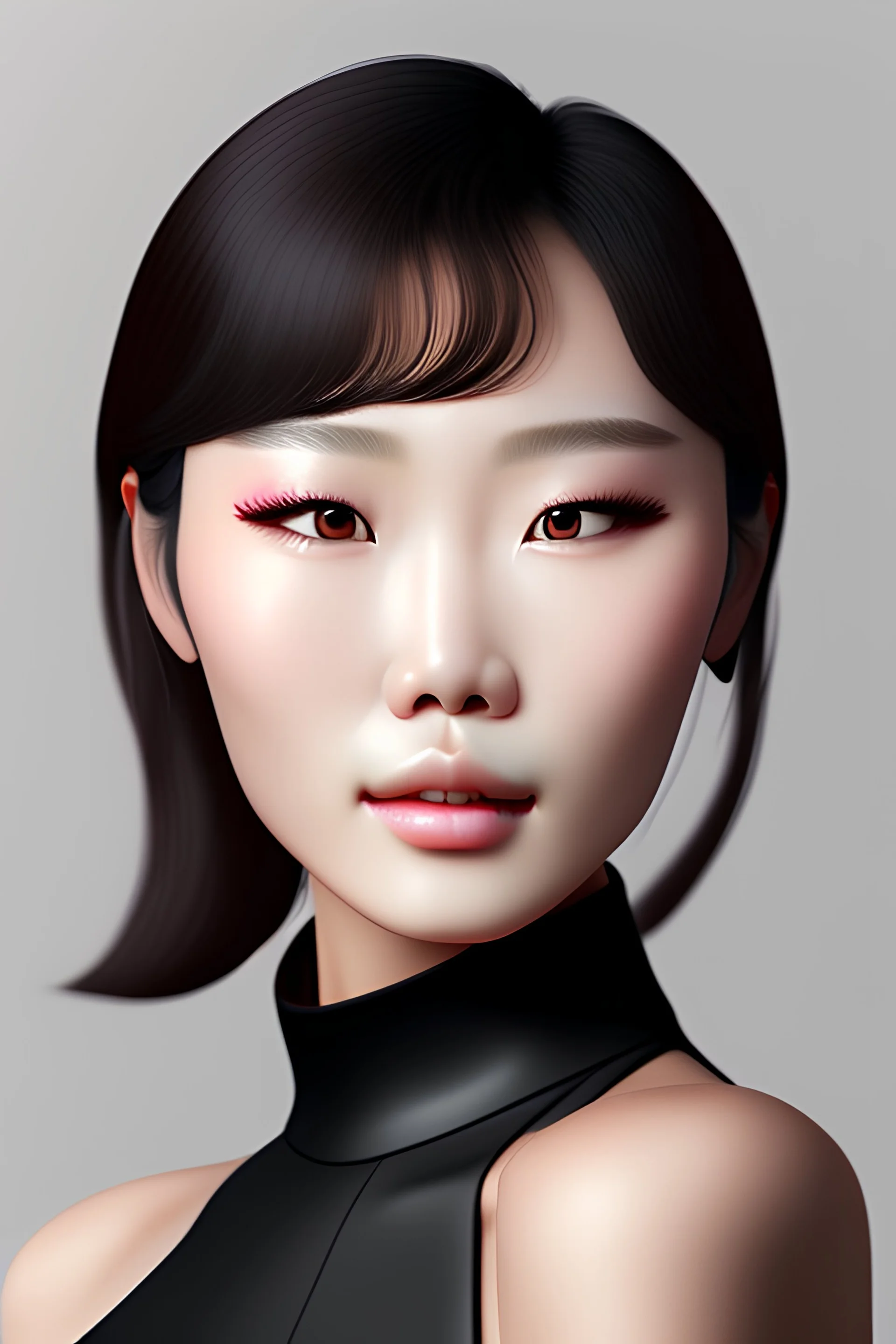 portrait of chinese woman with huge lip fillers, very pretty, sexy, photorealistic, hyperreal
