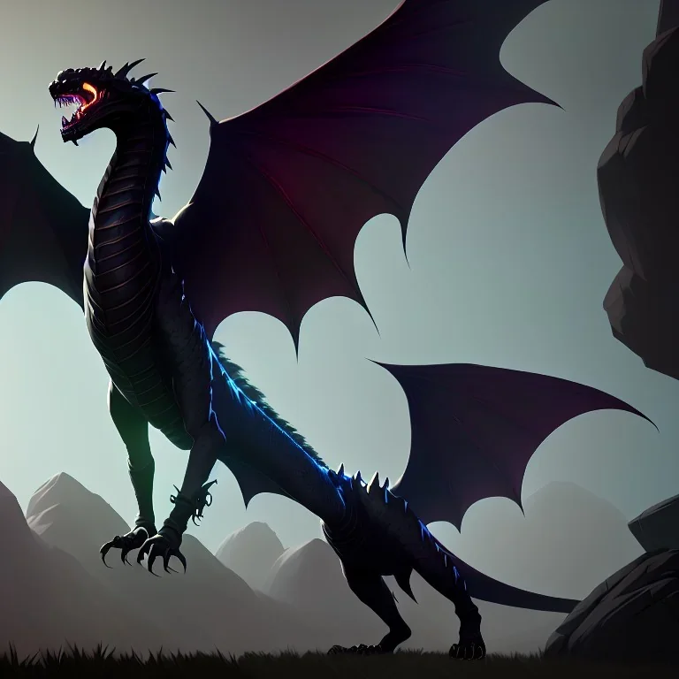 A huge full body black dragon real