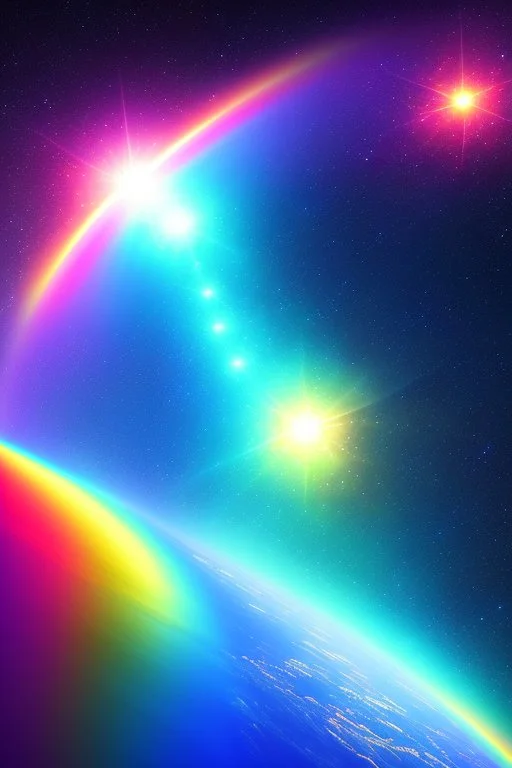 Beautiful ufo, galactic, rainbows, d, bright colours, blue, pink, gold, jewels, realistic, real photo, bright and sunny background, very detailed, high contrast,