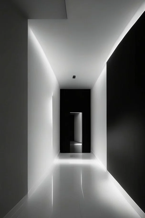 We make it black, veined walls and a white floor, with a rectangular reception and hidden lighting