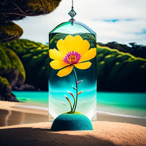 Surreal Waiizii Flower under a glass sculpture unbrella, Art by Joshy Sly,