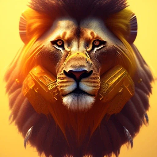 Portrait of cute lion, Fantasy art, yellow clothes, octane render