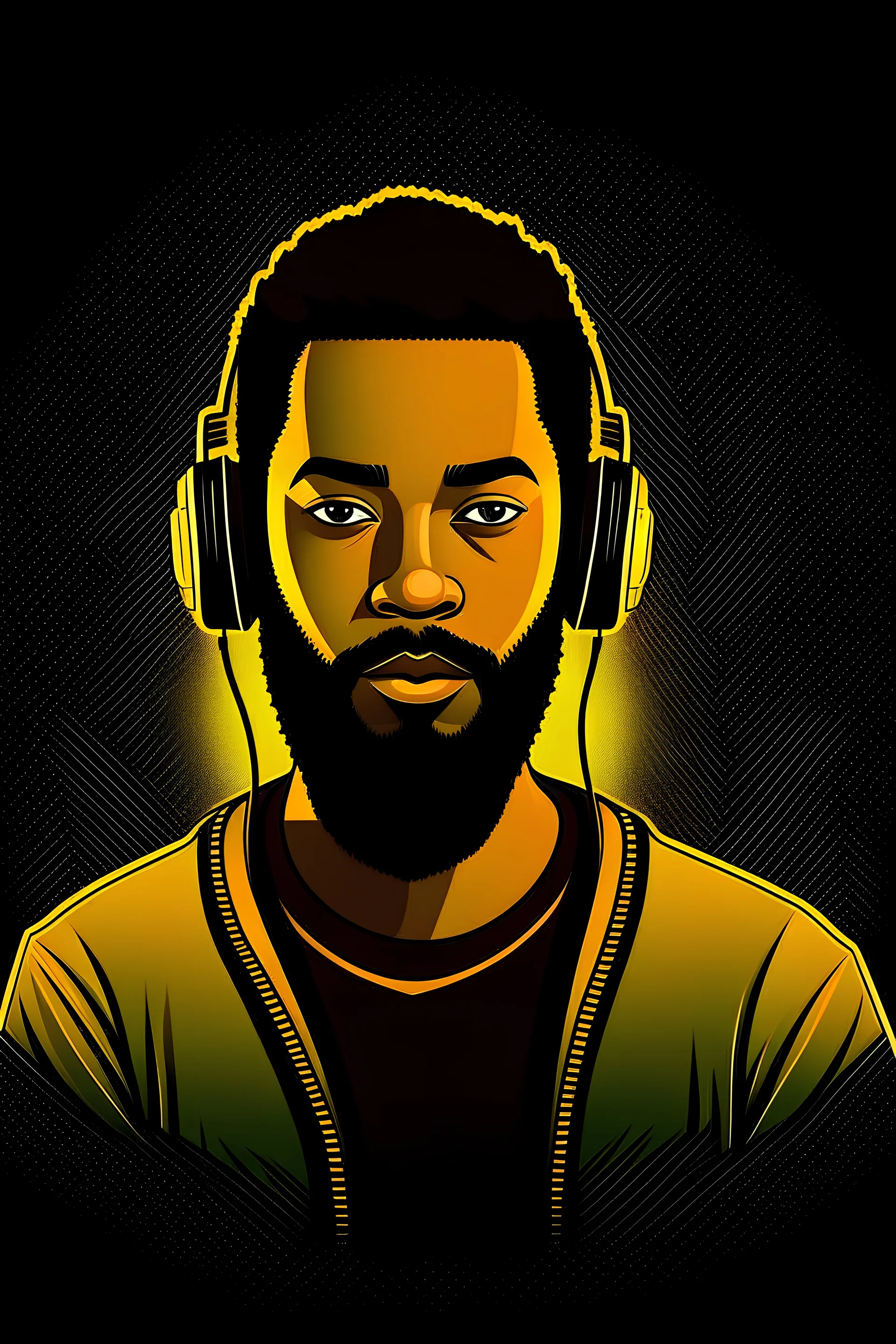 Create the image of a dark skinned dj, with a little beard, with a lot of talent in music production and house music.