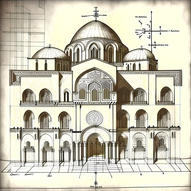 plan drawing of a byzantine cathedral in the style of art novel and torat