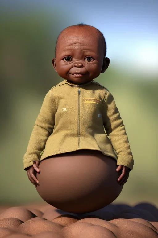 african baby inside egg, 3d, village, robot, 8k quality