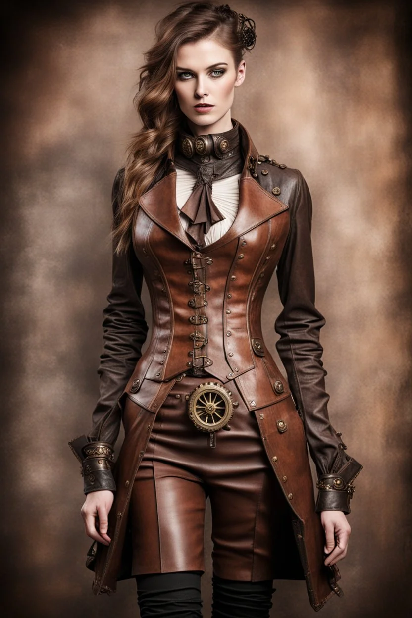 steampunk, women's leather clothing with pleats