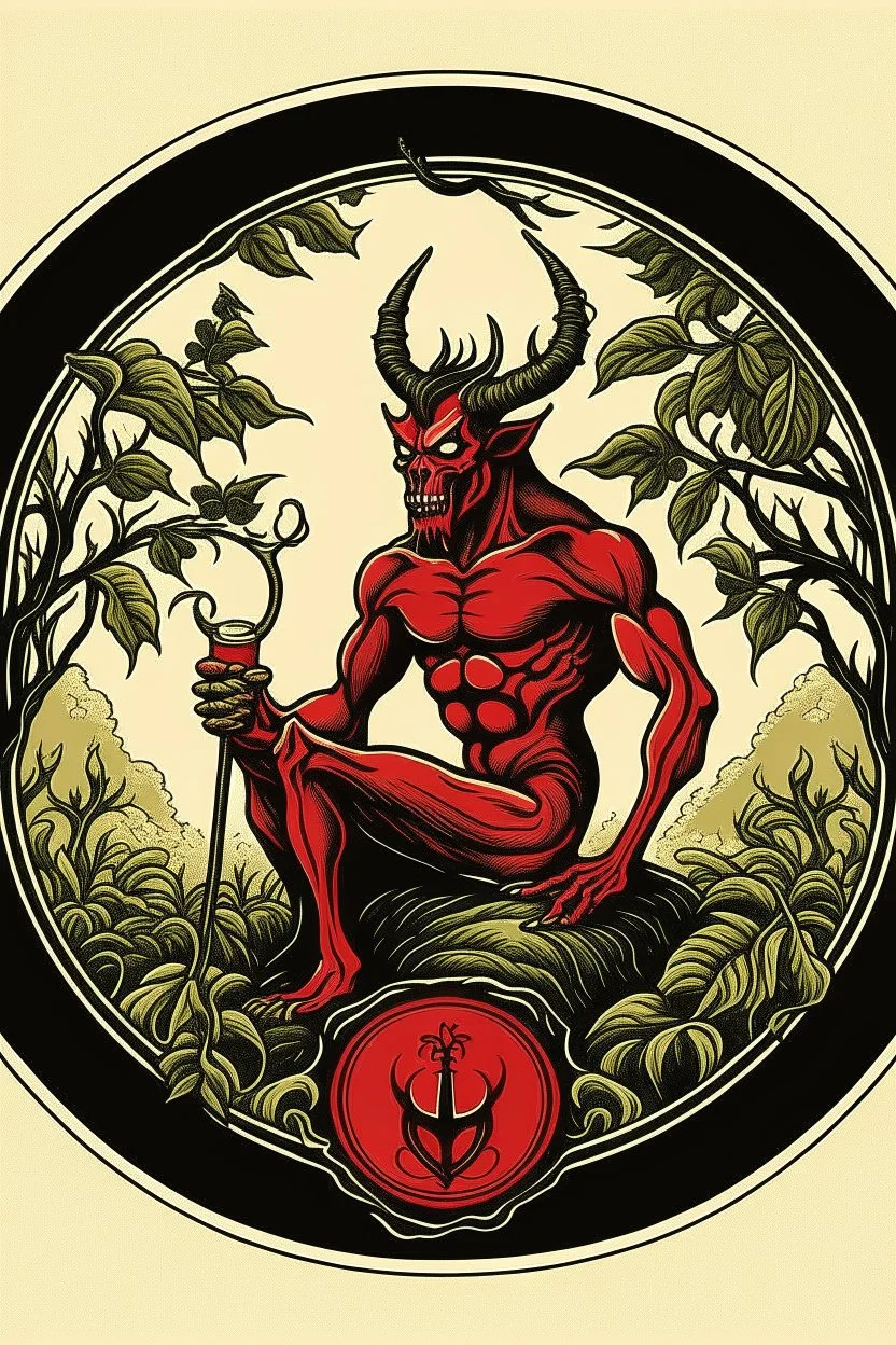 logo du diable au jardin d'eden buvant de l'alcool