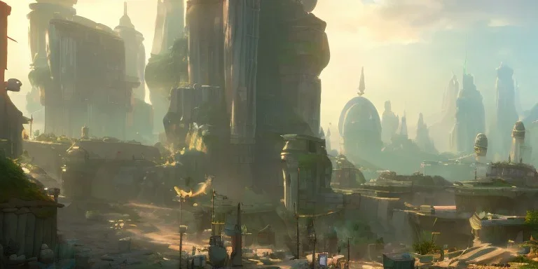 video game level design, city environment, concept art, cinematic, star wars