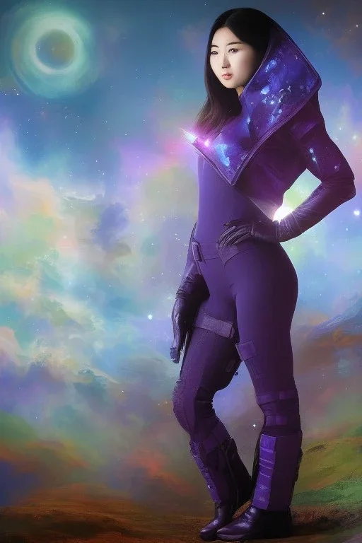 Full body portrait, painting, medium shot lady Spacecore background volumetric elephantskin