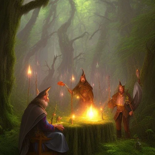 gathering of wizards in the forest