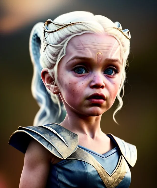 Daenerys Targaryen toddler, full body, dramatic lighting, angry, hyper realistic,