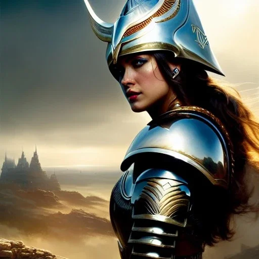 a beautiful portrait of a valkyrie wear armor helmet with detail eyes by Greg Rutkowski and Raymond Swanland, ultra realistic digital art, hyperdetailed intricate, castle