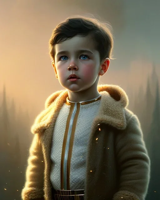 A small boy, magic child, head and shoulders, 8k resolution concept art portrait by Greg Rutkowski, Artgerm, WLOP, Alphonse Mucha dynamic lighting hyperdetailed intricately detailed Splash art trending on Artstation triadic colors Unreal Engine 5 volumetric lighting Splash art fantasy"