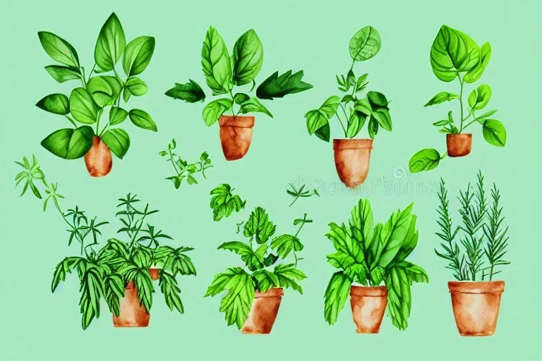 Vector plants and herb set illustration. Watercolor illustration color