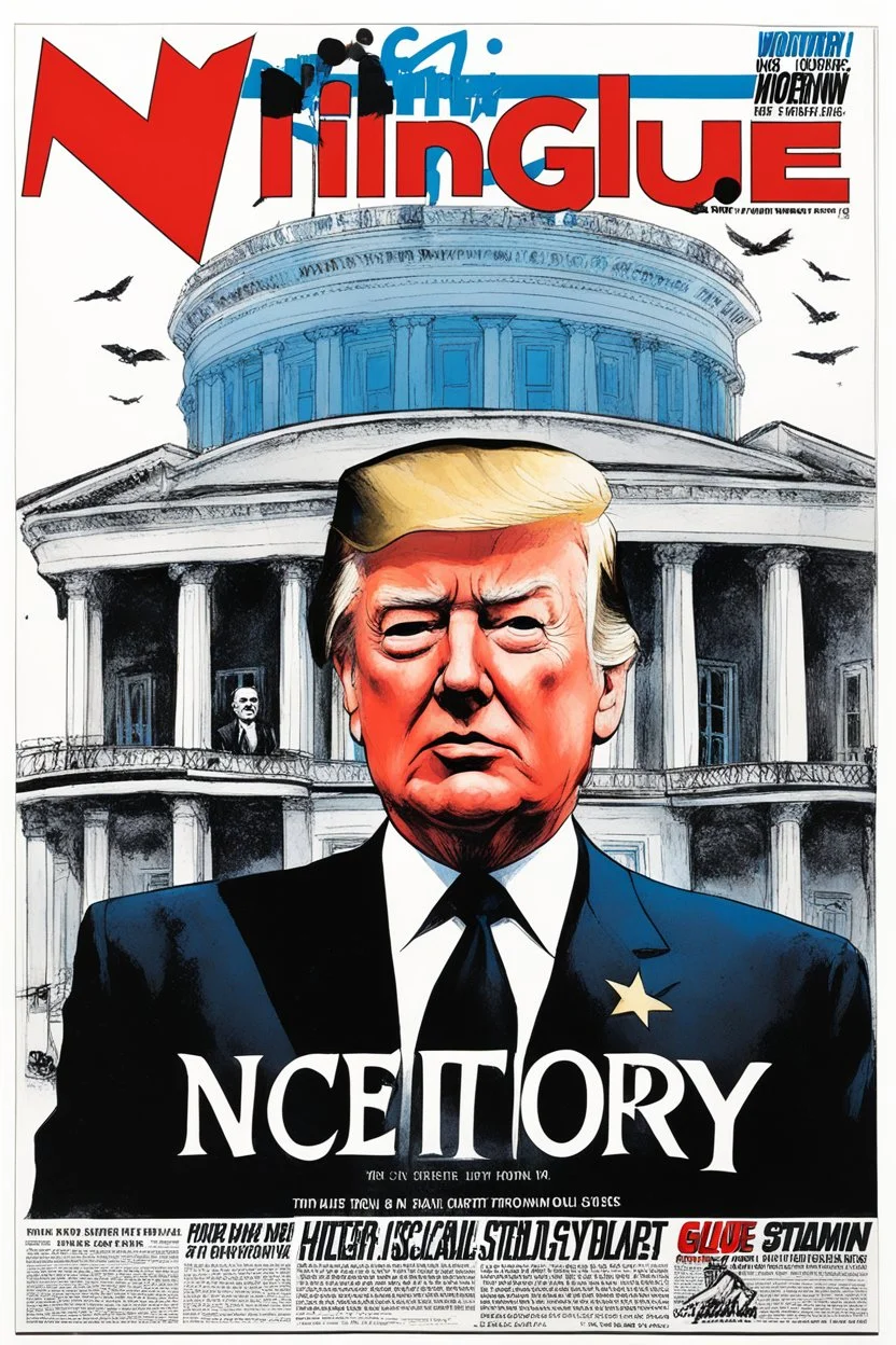 NIFFIN’ GLUE magazine #871 (13 Vroker 34) high res photo cover by Ralph Steadman: special 'Nazi victory on the White House' issue; guest star : TDonald Trump as a dictator