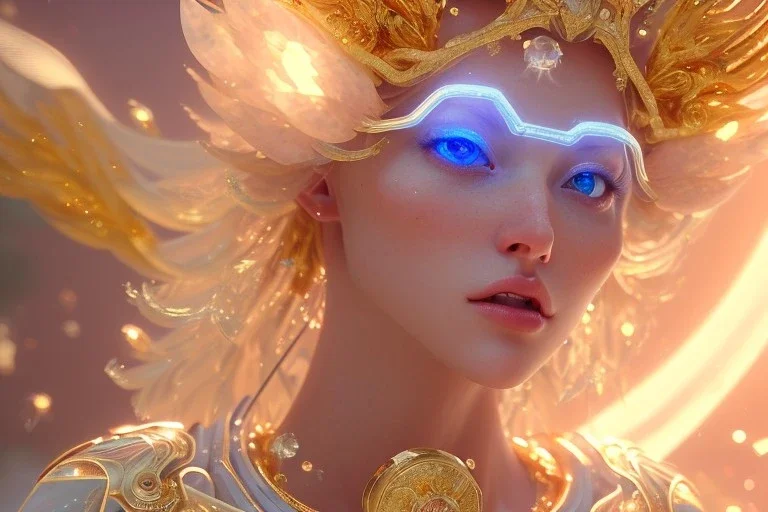 very beautiful cosmic crystal and gold goddess in a galactic ambiance, transparent petals, delicate colors, full of details, smooth, bright sunshine，soft light atmosphere, light effect，vaporwave colorful, concept art, smooth, extremely sharp detail, finely tuned detail, ultra high definition, 8 k, unreal engine 5, ultra sharp focus