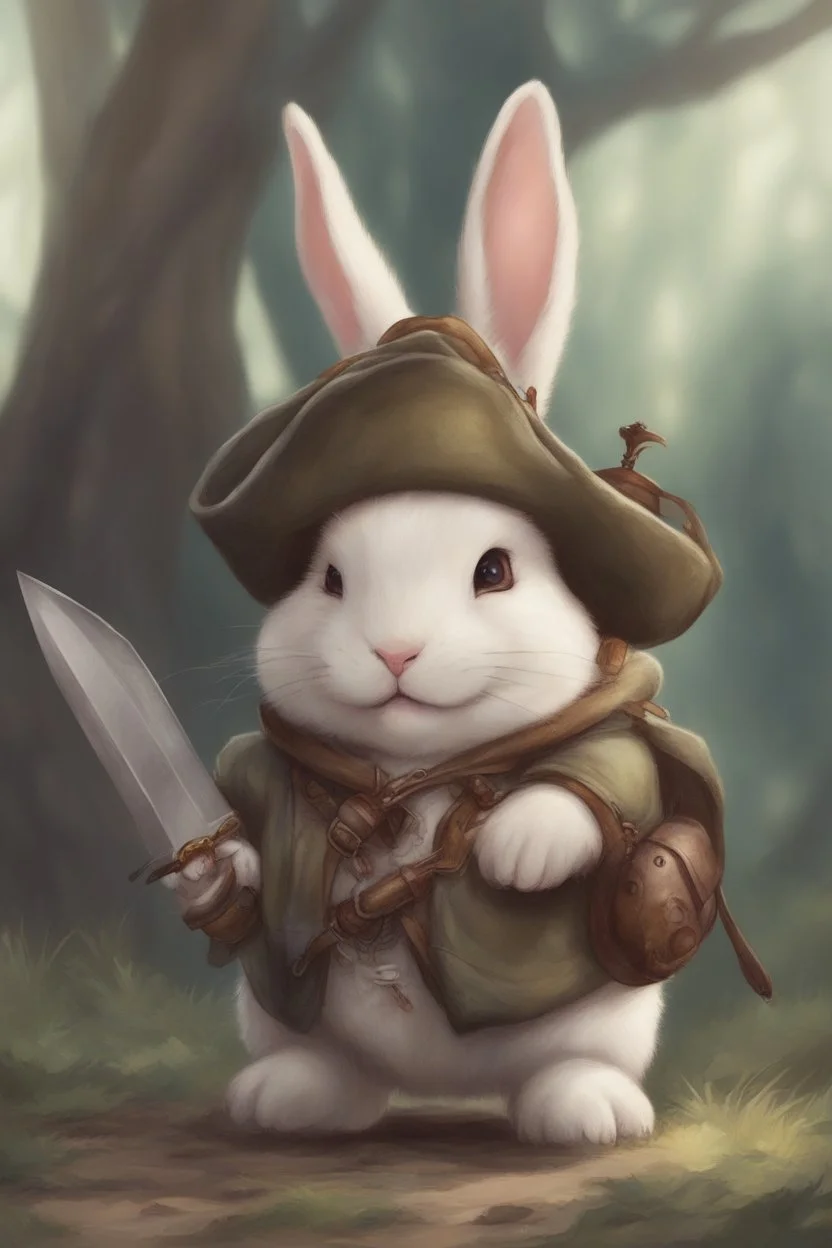 Cute chubby bunny adventurer dnd art realism