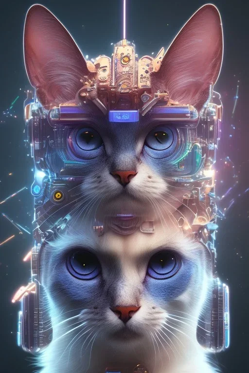 A beautiful portrait of a cute cyberpunk cat by sandra chevrier and, greg rutkowski and wlop, purple blue color scheme, high key lighting, volumetric light, digital art, highly detailed, fine detail, intricate, ornate, complex, octane render, unreal engine, photorealistic