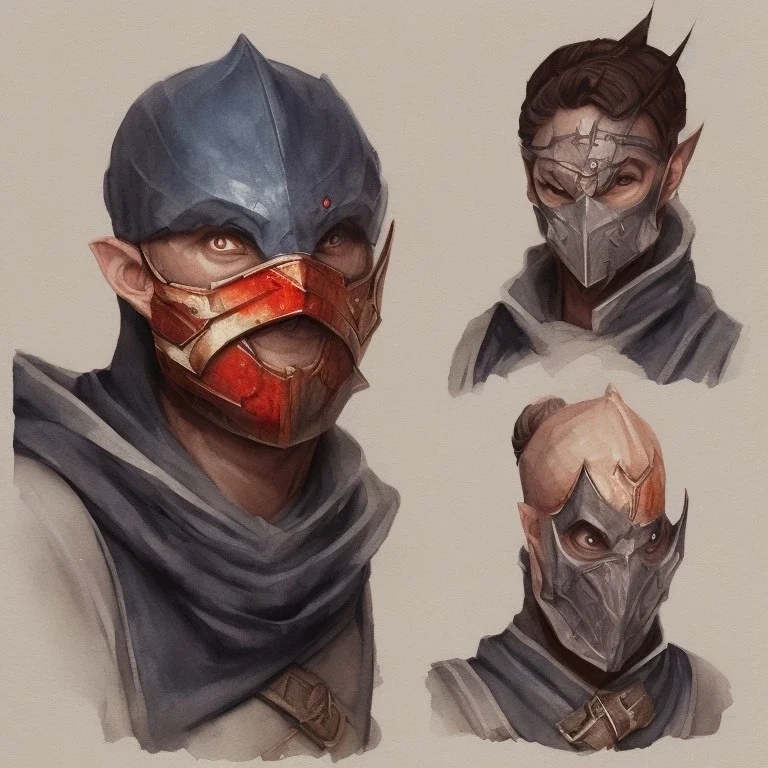 dungeons and dragons, portrait, watercolor, Muslim, arab, full body, masked