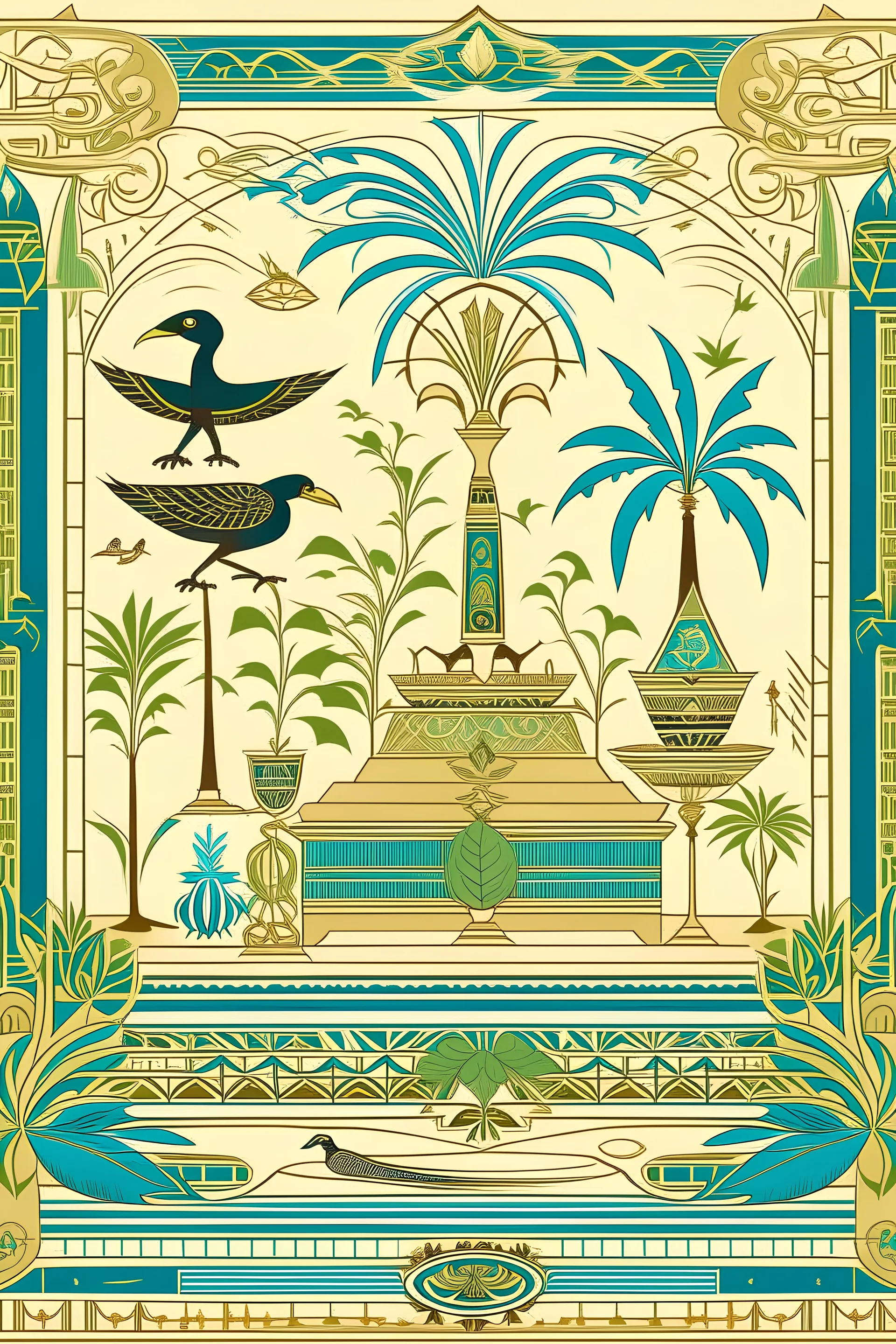 Decorative design about the Egyptian environment with natural elements