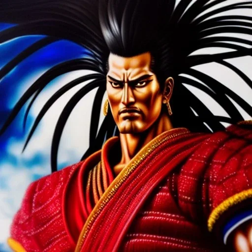 Ultra detailed fullbody Portrait in oil on canvas of Haohmaru (Samurai Shodown) ,intense stare,extremely detailed digital painting, extremely detailed face,crystal clear Big eyes,with full head inside portrait, mystical colors ,perfectly centered image, perfect composition, rim light, beautiful lighting,masterpiece,8k, stunning scene, raytracing, anatomically correct, in the style of robert e howard and Ken Kelley and Ohrai Noriyoshi and Simon Bisley and tomzj1