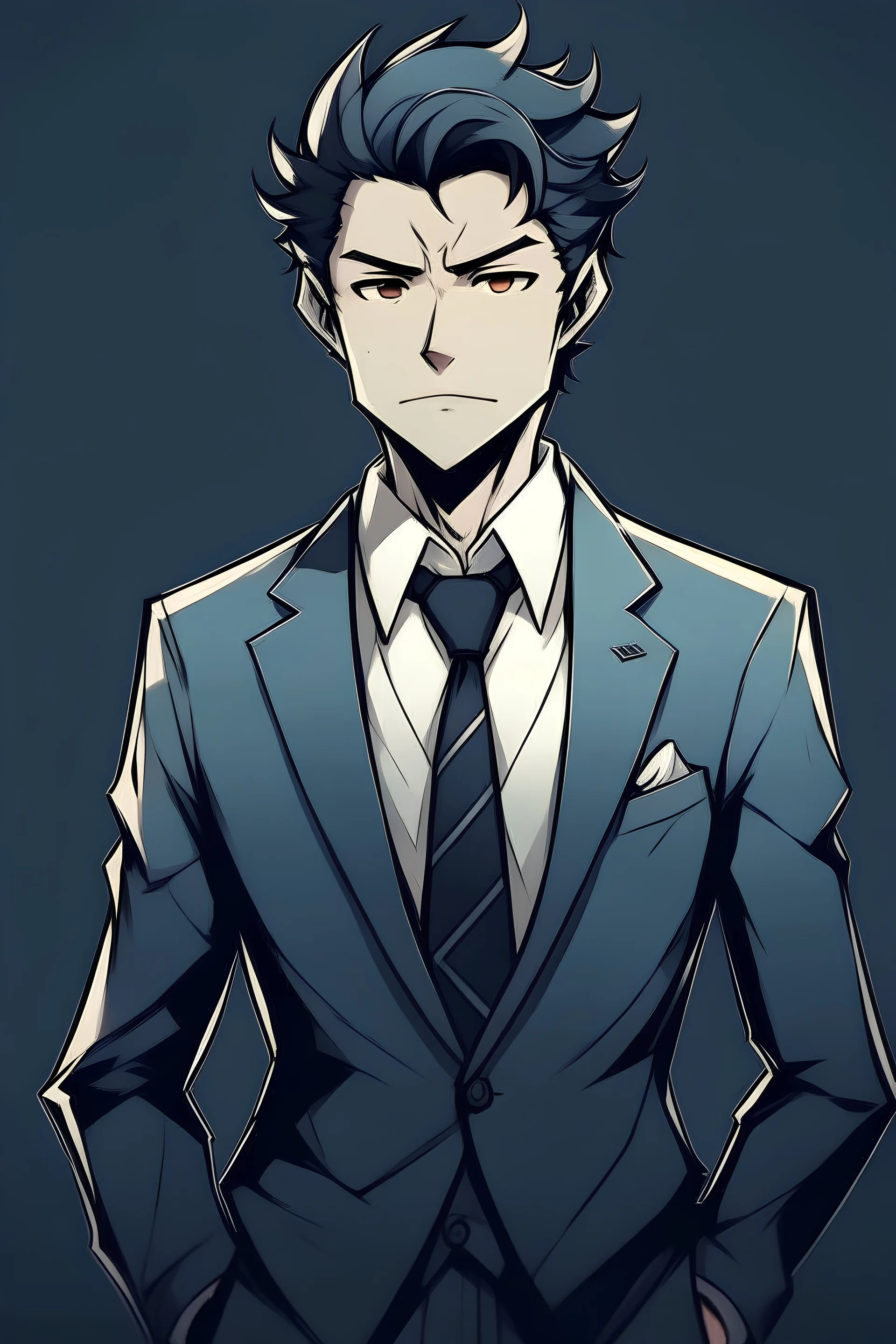 Handsom man in suit in anime art style.