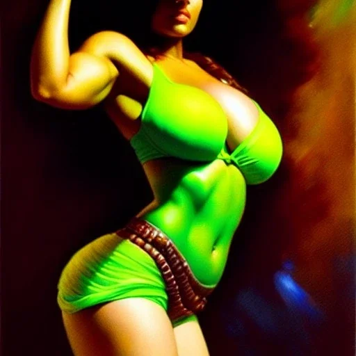 Drawing of beautiful face,'beautiful booty ,Busty She-Hulk',intense stare, ancient skintight armor, balanciaga fashion clothe painting by gaston bussiere, greg rutkowski, yoji shinkawa, yoshitaka amano, tsutomu nihei, donato giancola, tim hildebrandt, Oil on canvas, cinematic composition, extreme detail,fit full head inside picture,16k