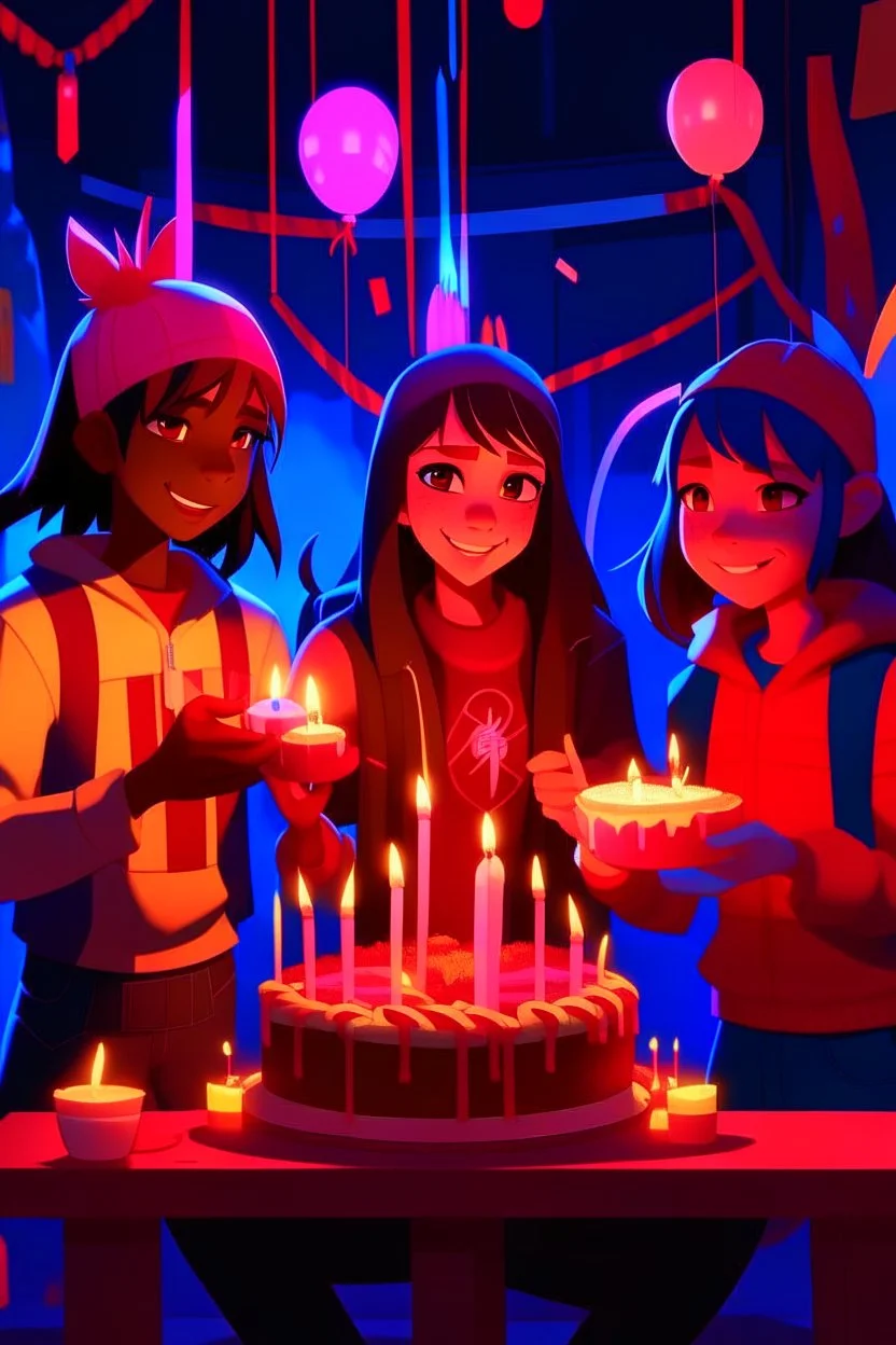 spiderman into the spider verse tarzı 17 yazan mum ile doğum günü kutlayan 2 kız