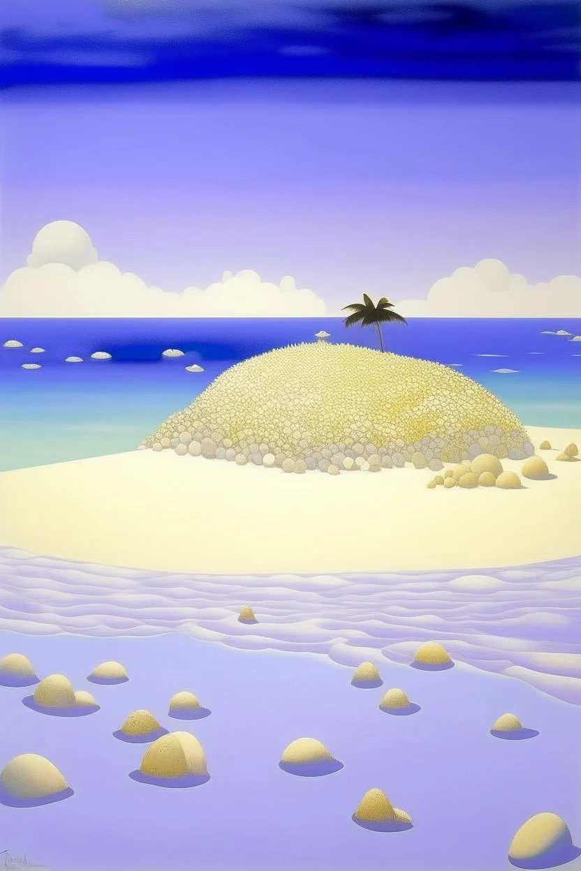 A light purple island with glimmering seashells painted by Lyonel Charles Feininger