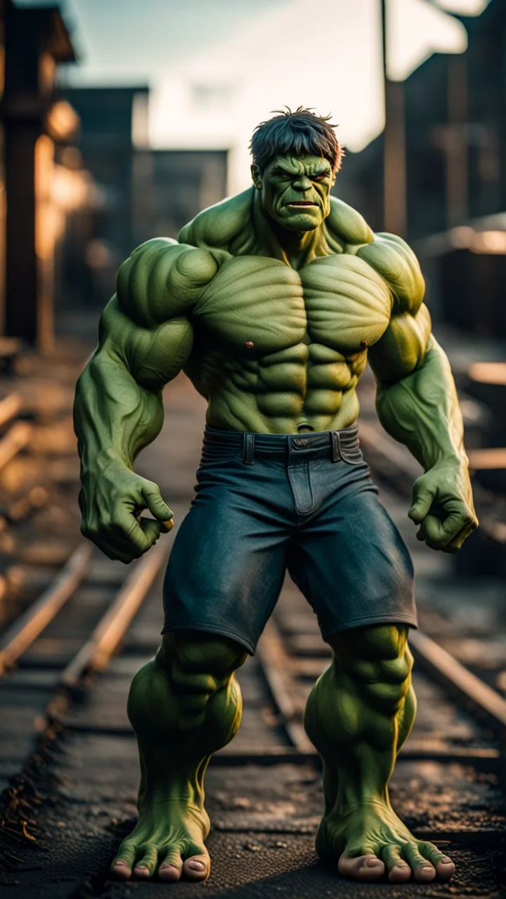 hulk, moody beautiful lighting, best quality, full body portrait, true portrait, complex details, depth of field, fujifilm xt3, outdoor, beautiful lighting, raw image, 8k uhd, film grain, unreal engine 5, ray tracing. Tracks