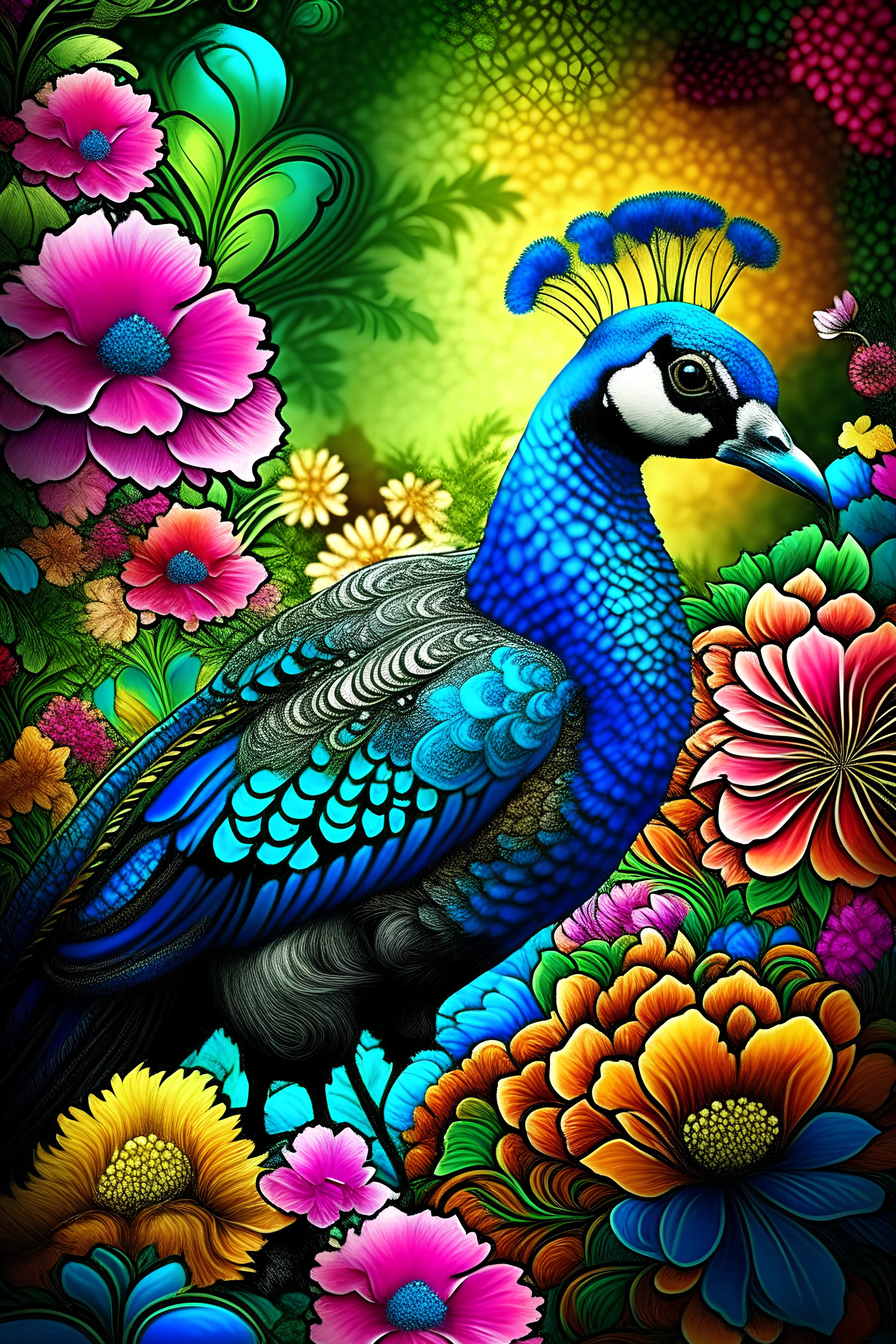 amazing peacock, flower backwornd, adult book cover