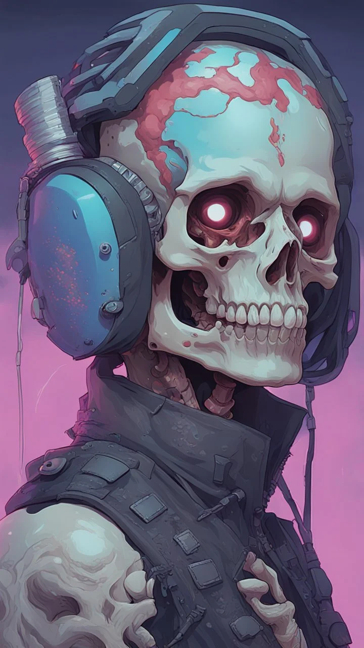a close up of a person with a skull on their head, blue and black colors, anime skull portrait man, scary detailed art in color, hiroyuki-mitsume takahashi, nychos art aesthetic, half man half skeleton, anime cyberpunk art, colored manga art, rossdraws pastel vibrant, hot colors. insanely detailed, beautiful anime portrait, stunning anime face portrait, scary art in color