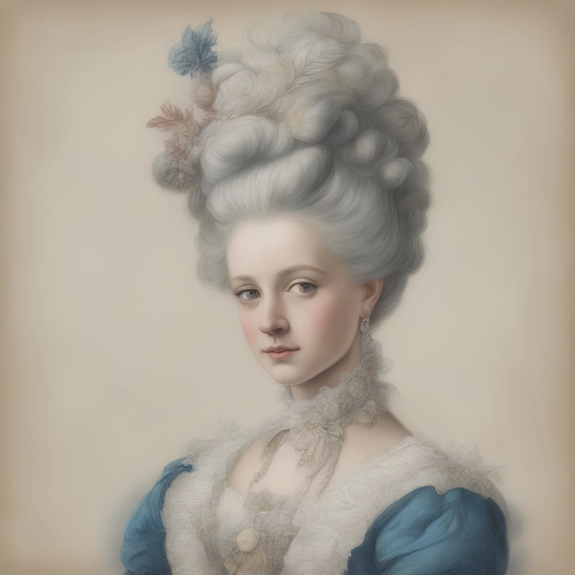 Young Marie-Antoinette, pencil drawing in colors