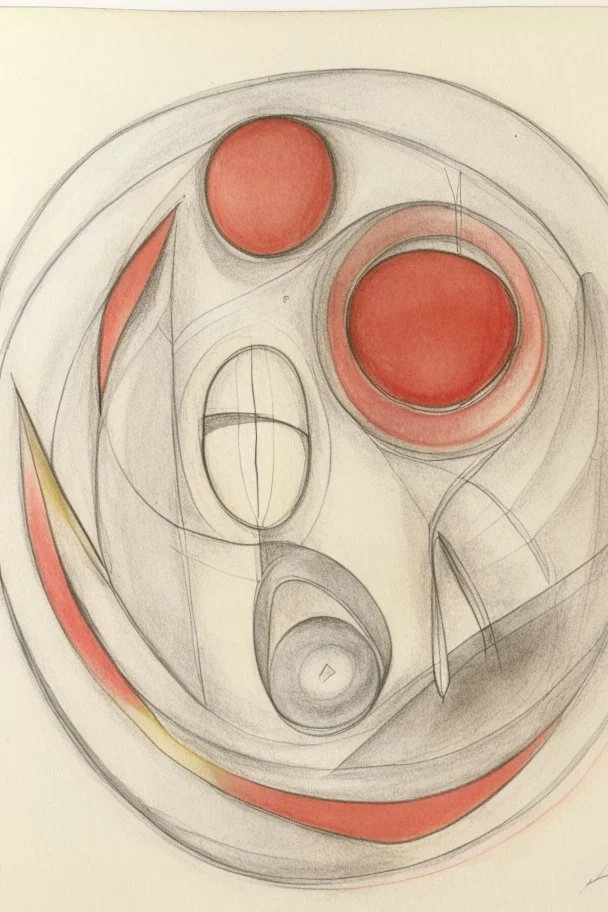 Pencil drawing and watercolour by Barbara Hepworth red grey and gold