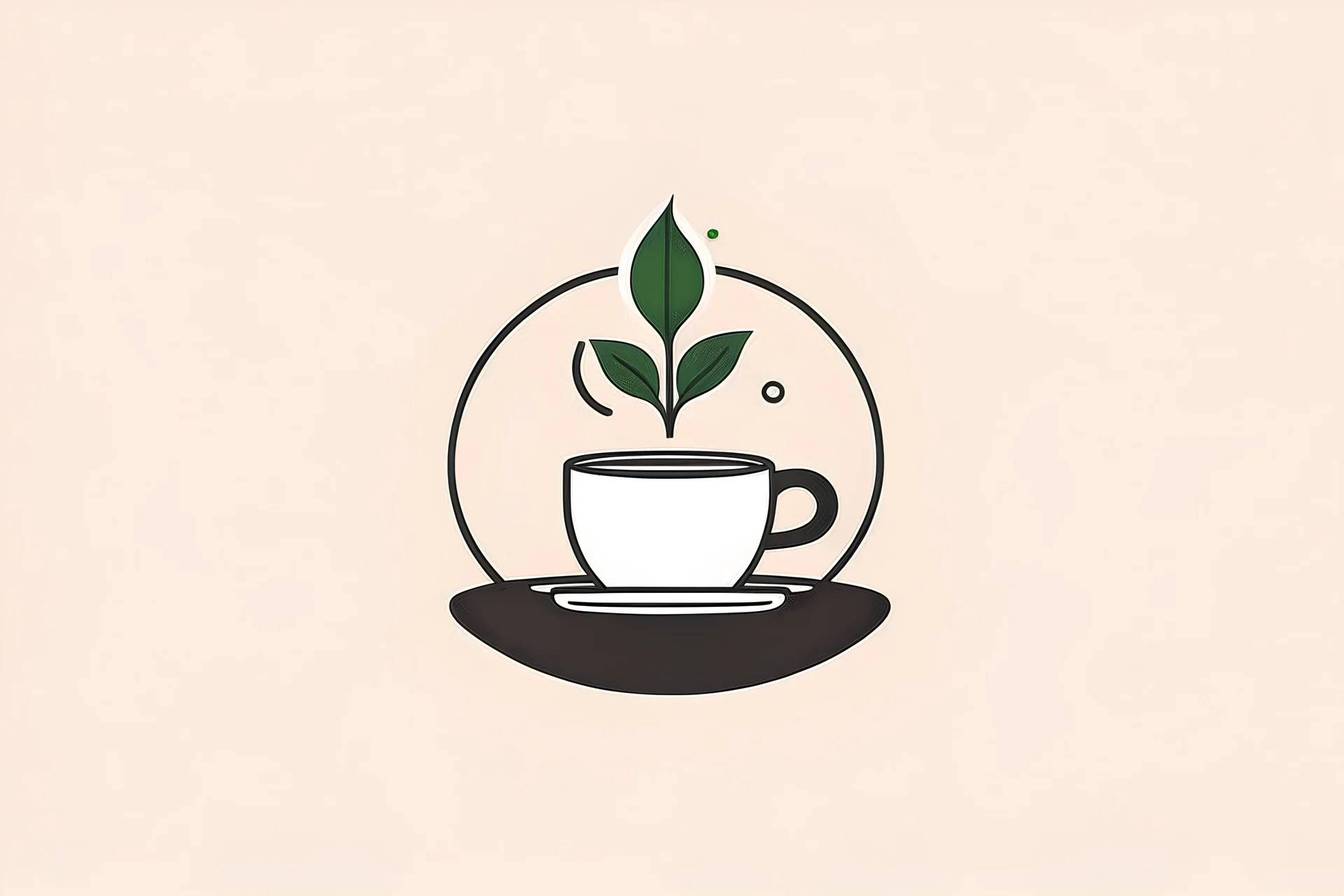 Minimalist logo that represents a tidy workspace with a plant and a hot cup of coffee