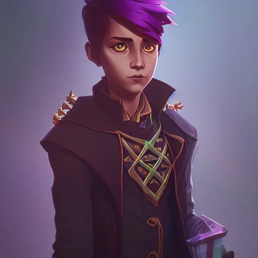 Portrait of a warlock kid with his pet familiar by Nick Harris