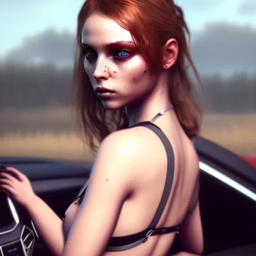 cute chick in a car portrait, wreckfest, spectacular graphics, unreal