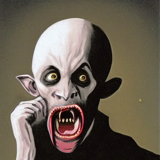 Nosferatu with a fleshy tentacle beard and fangs as a Russian Orthodox