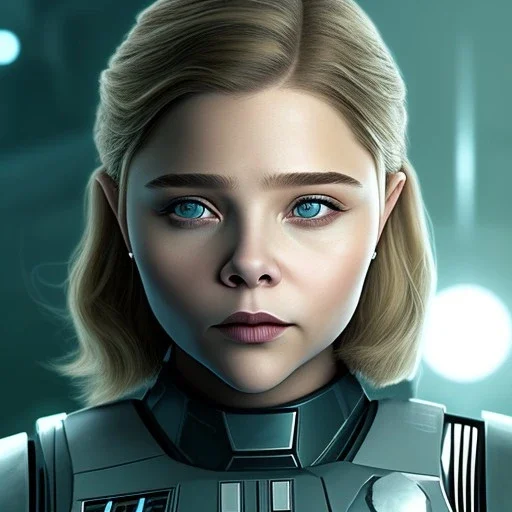 Chloë grace moretz, star wars uniform Empire officer, grey uniform, movie poster, heroic gaze windswept hair