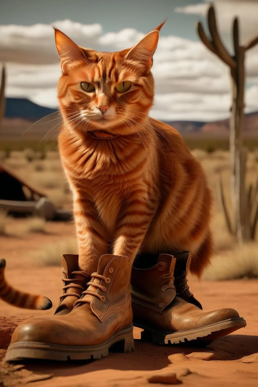 gato de colorado, con botas tejanas, dentro de un tiroteo en el lejano oeste. estilo caricatura real