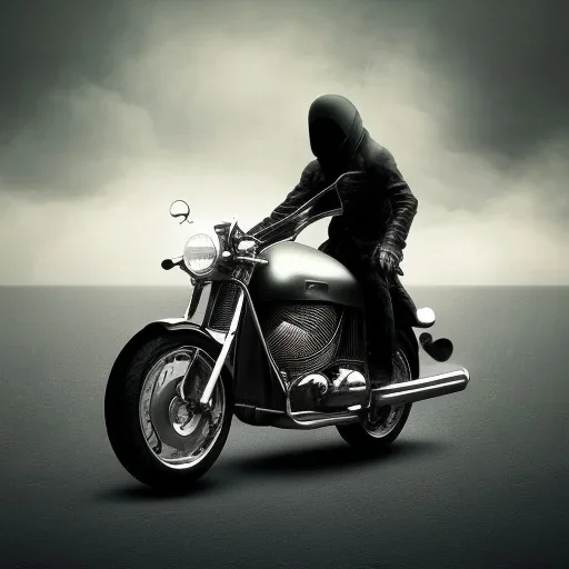 Gost Rider on black motorcycle on a cool landscape