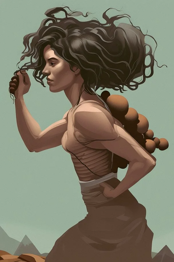 a woman carrying the weight of the earth on her back like Atlas