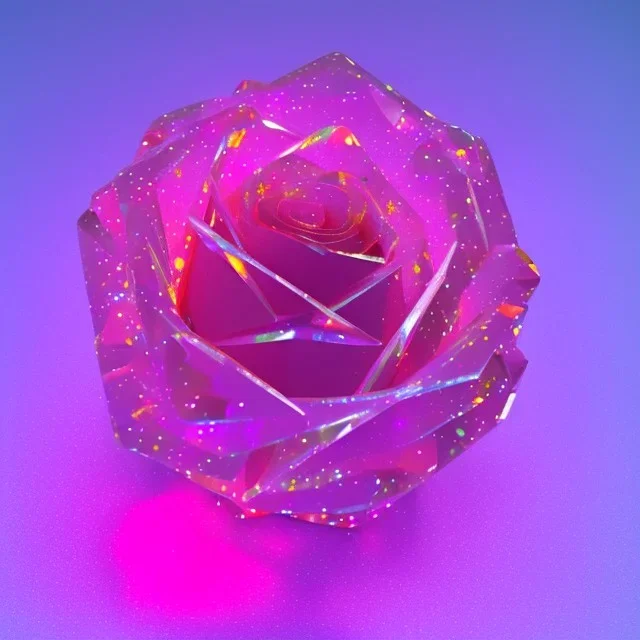 transparent multicolor crystal rose highly detailed, glowing