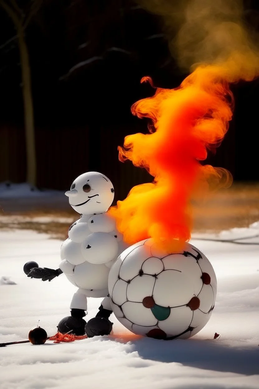 Snowman,fire smoke and play fotball