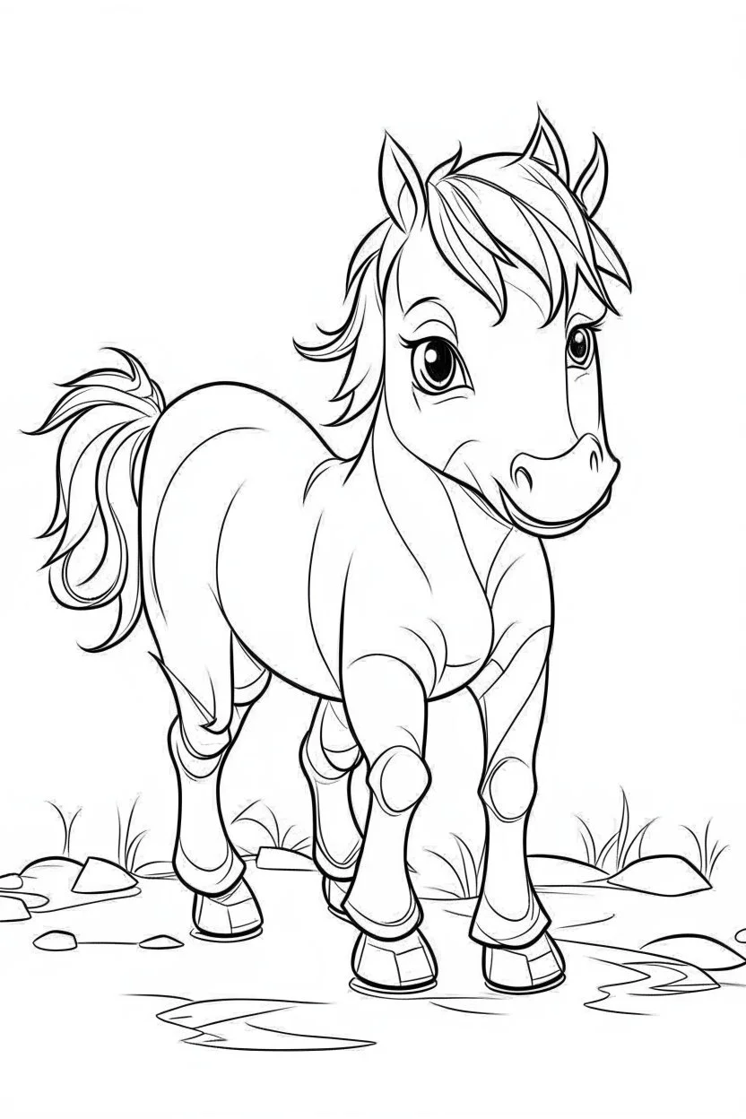 outline art for cute Horse coloring pages with sitch, white background, Sketch style, full body, only use outline, toddlers style, clean line art, white background, no shadows and clear and well outlined.