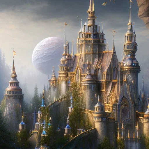 The palace of magic king, huge structure, panoramic view, zoomed out view of the exterior, mysterious, soft lighting, unreal engine 5 volumetric lighting, intricate details, realistic style, 8k resolution